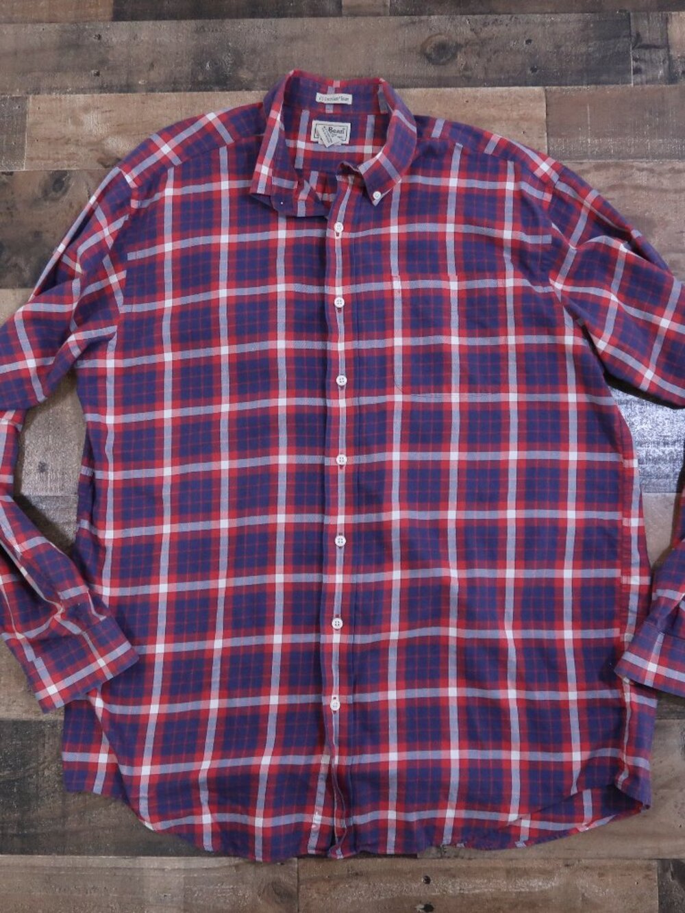 Vintage L.L.Bean Mens Large Tall U.S. Coast Guard Tartan Red Plaid Button Up
